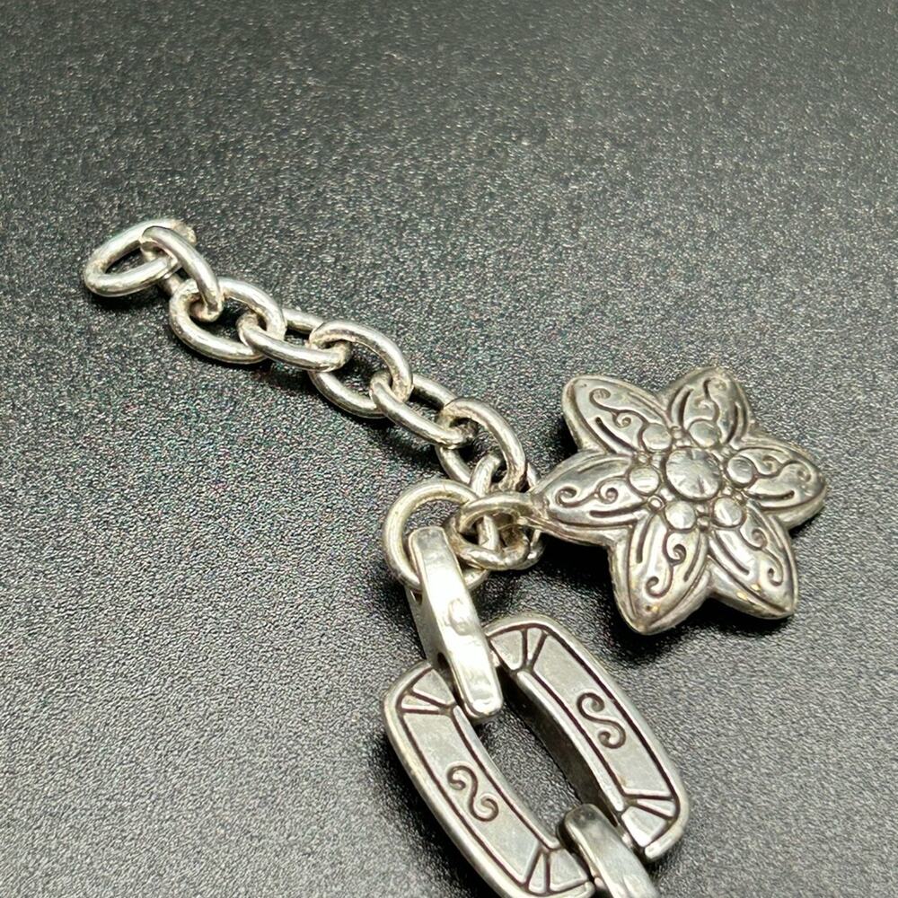 Brighton silver-plated rectangle link bracelet with dangling flower charm #H35 - Picture 6 of 11